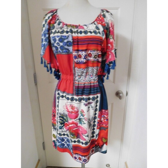 Gorgeous Anthropologie VANESSA VIRGINIA Persian Rose Red Tassel Sleeve Dress SM - Picture 2 of 12